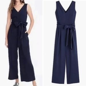 J Crew Wrap Tie Jumpsuit in Silk Crepe Navy